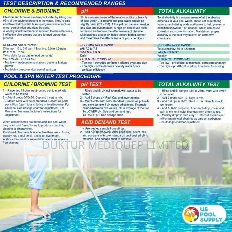 5-way Pool Spa Test Kit-ph/ Cl/ Bromine/ Alkalinity/ Acid