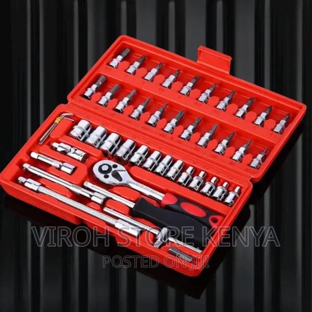 46pcs Combination Wrench Ratchet Mechanic Tools Box