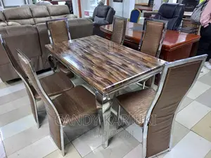 Pure Marble Brown 6 Seater Dining Table Set