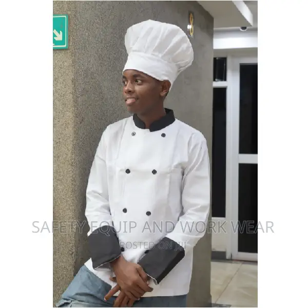 White Chef Jacket With Black Piping