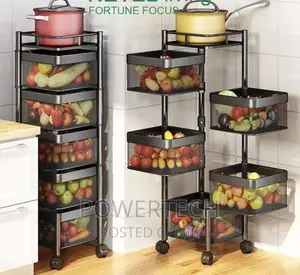 5 Tier Square Rotating Storage Rack With Wheels ;