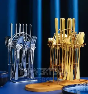 Cutlery Set With Stand 24 Pieces Spoon Set- Gold and Silver