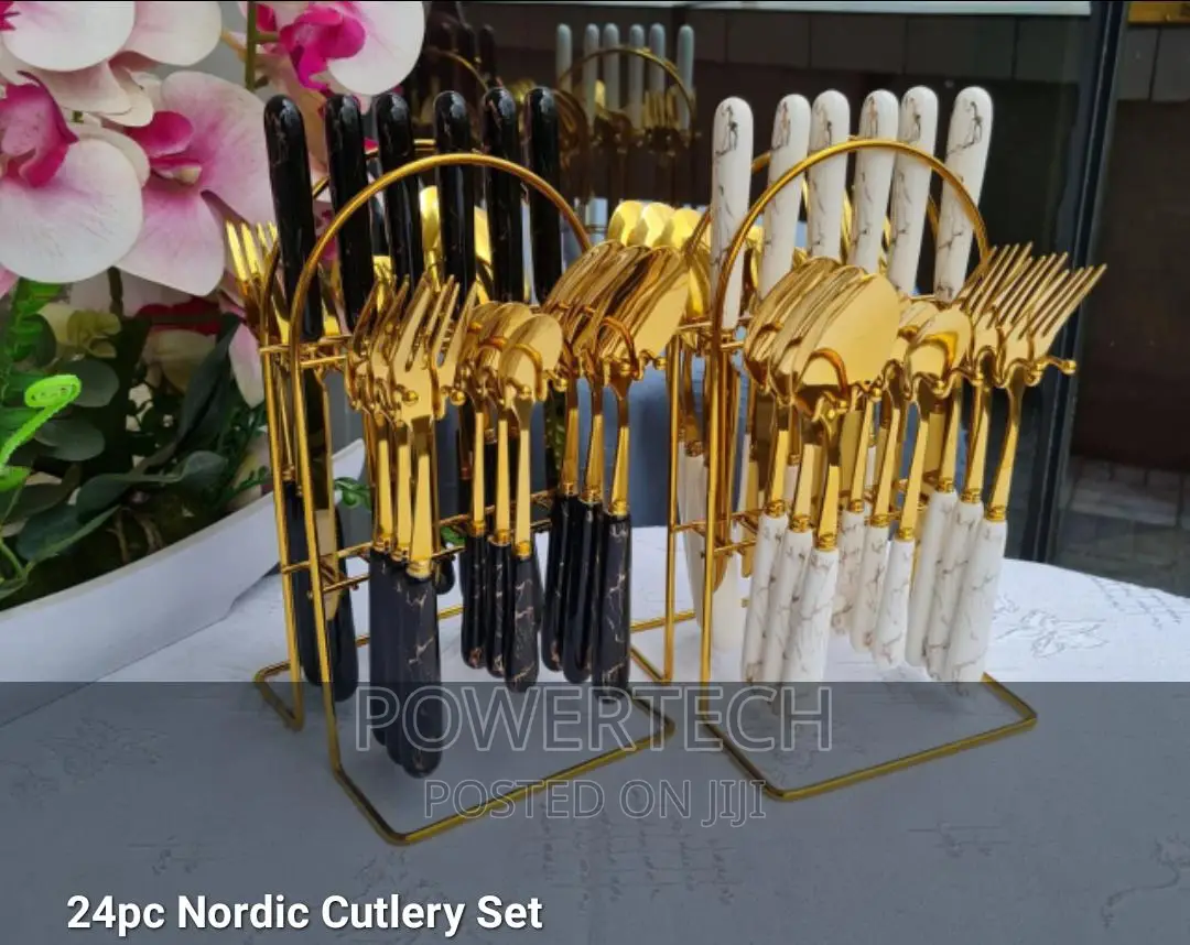 24pcs Marble Golden Cutlery Set.!