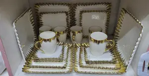 *24pcs Squared Ceramic Dinner Set With Gold Finish N
