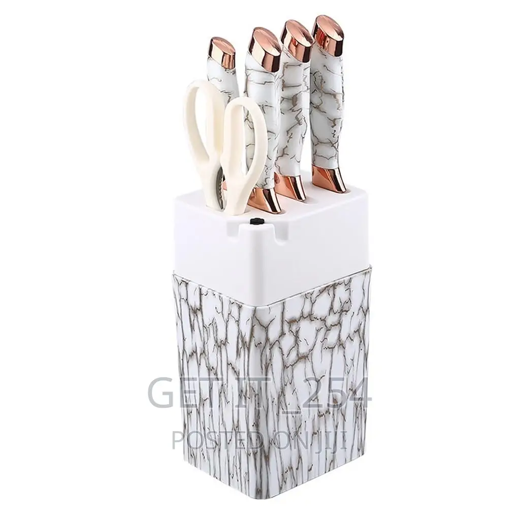 7pcs Chef Knife Set With White Cracked Handle and Sharpenern