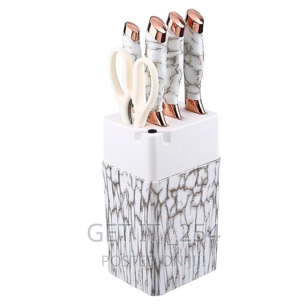 7pcs Chef Knife Set With White Cracked Handle and Sharpenern - thumbnail 2