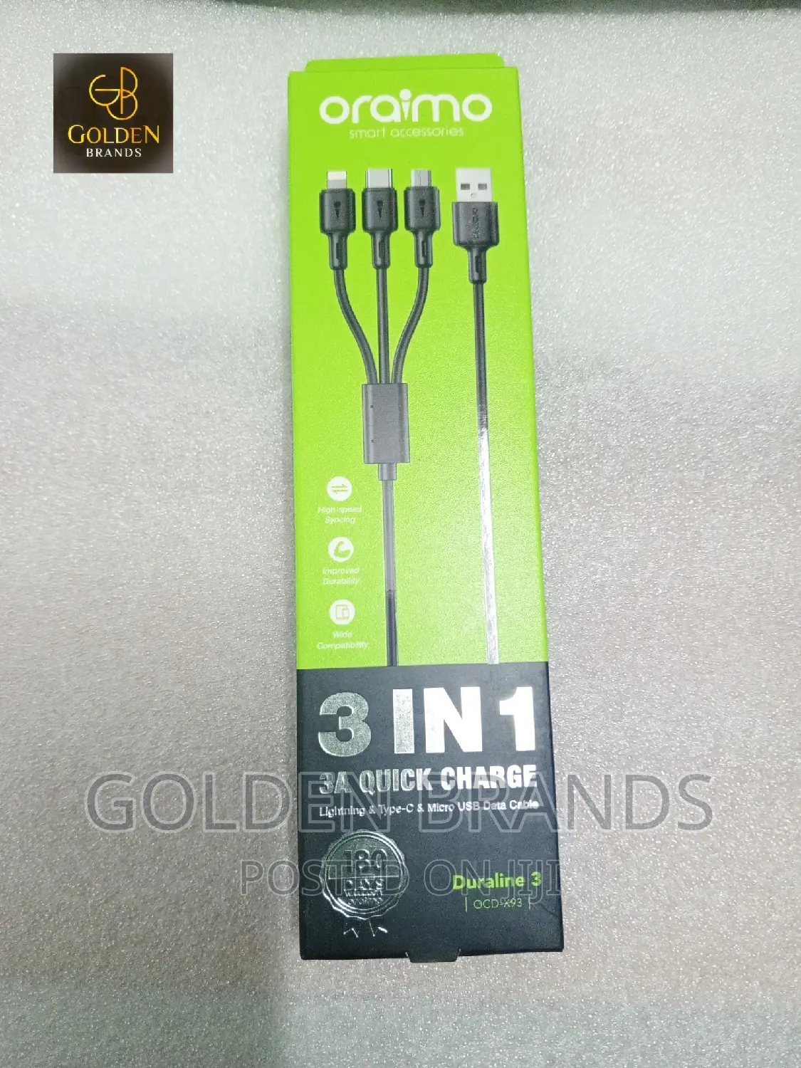 Oraimo Duraline 3A 1.2M Cable Lightning Type-C Micro USB
