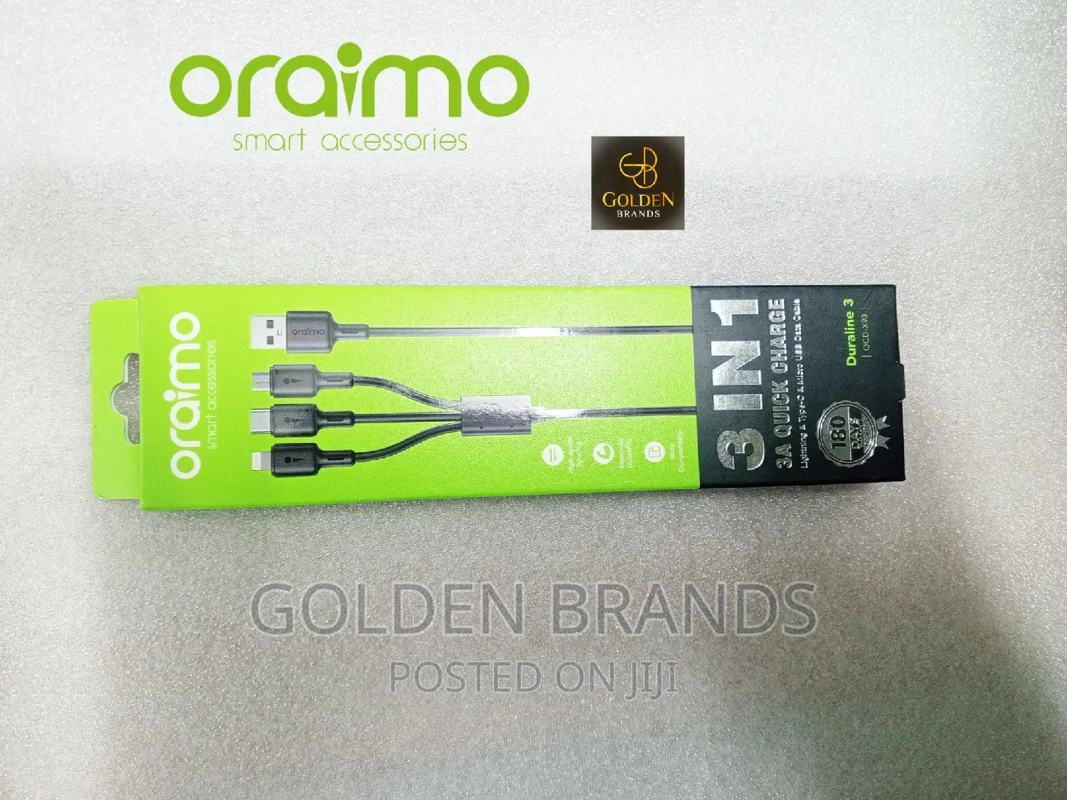 Oraimo Charger Cable 3 in One, Lightning, Type C, Micro USB