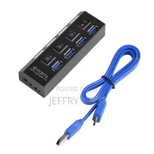 KDQ1 USB 3.0 Hub 4 Ports Speed 5gbps for PC Laptop With On/