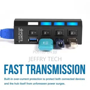KDQ1 USB 3.0 Hub 4 Ports Speed 5gbps for PC Laptop With On/