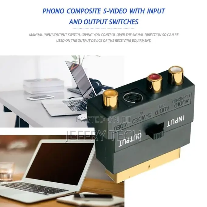SCART Adaptor AV Block to 3 RCA Phono Composite S-Video With
