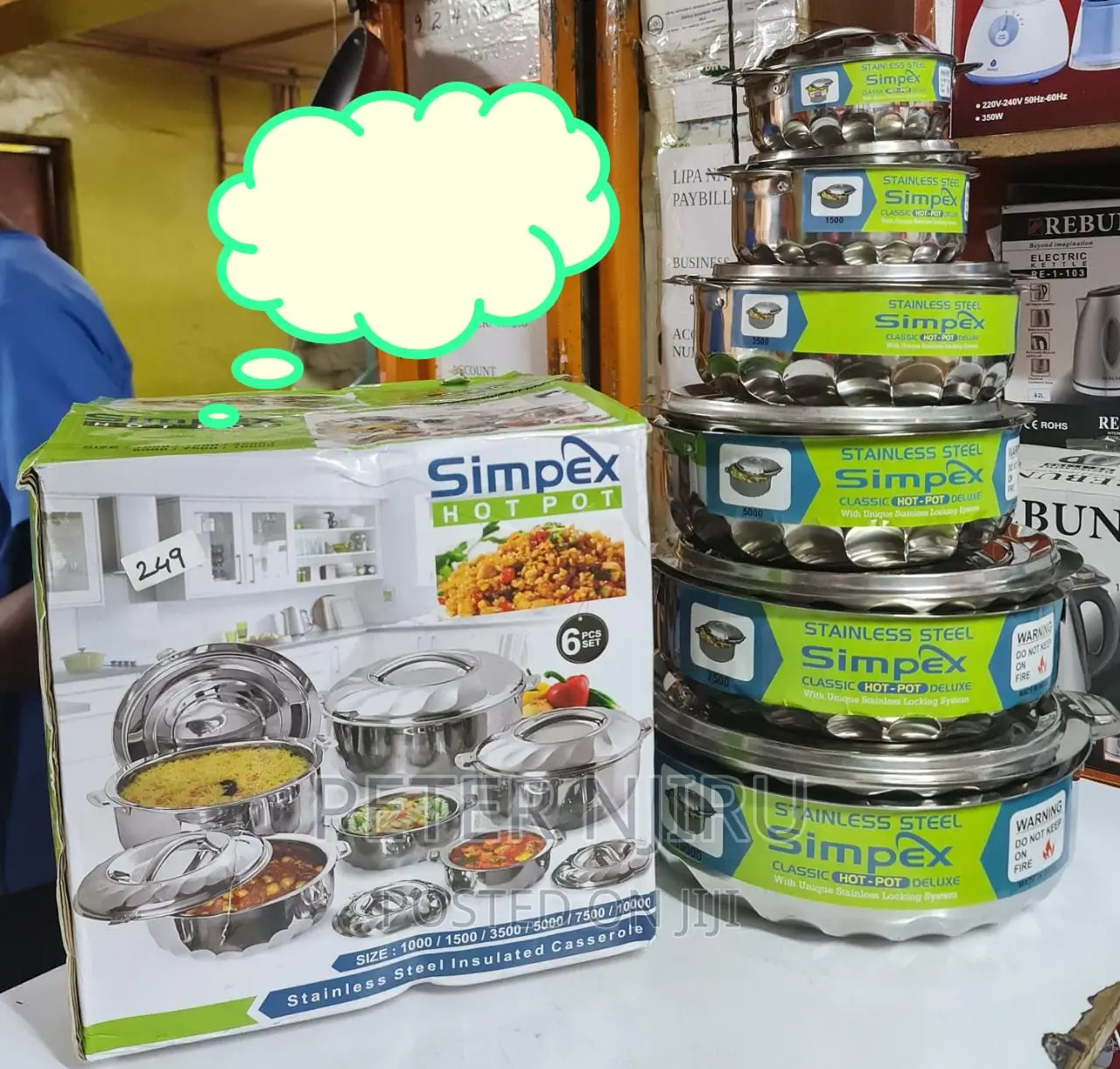 Hot Pot Set of 6 Simpex Stainless Steel Heavy Duty Silver O