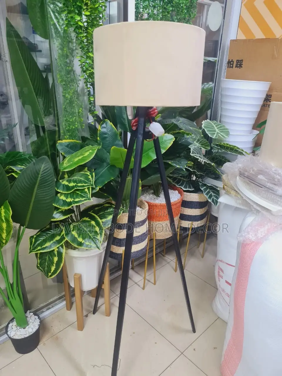 Decorative Floor Lamp With Beige Lampshade