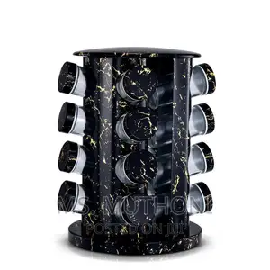 12pcs /16pcs Black Marble Spice Jars With a Rotating Stand