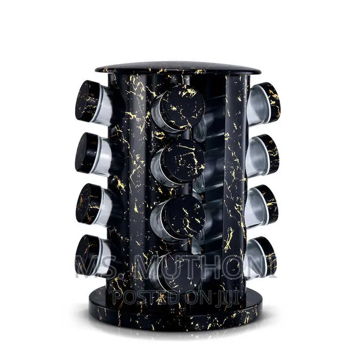 12pcs /16pcs Black Marble Spice Jars With a Rotating Stand