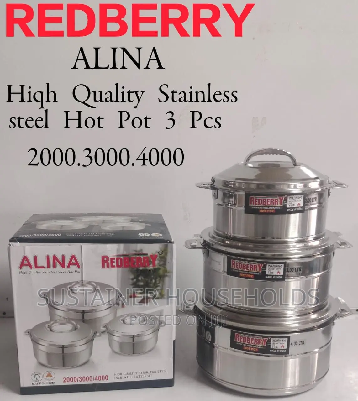 *REDBERRY ALINA STAINLESS STEEL Insulated Hotpot :3 PCS