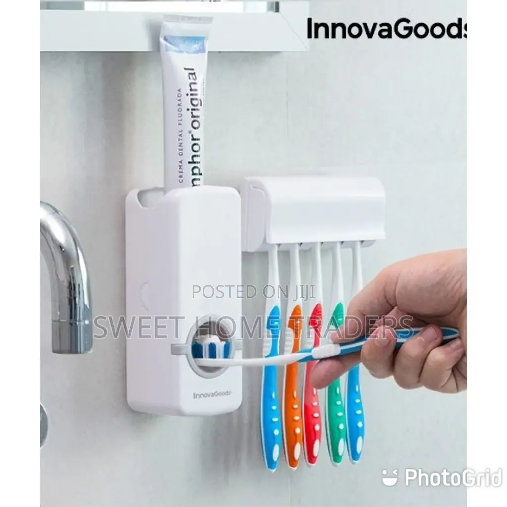 Toothpaste Dispenser + Toothbrush Holder Set- Assorted;: