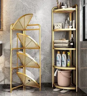 Bathroom Corner Shelf Gold 4 Tier Foldable Corner Shelf