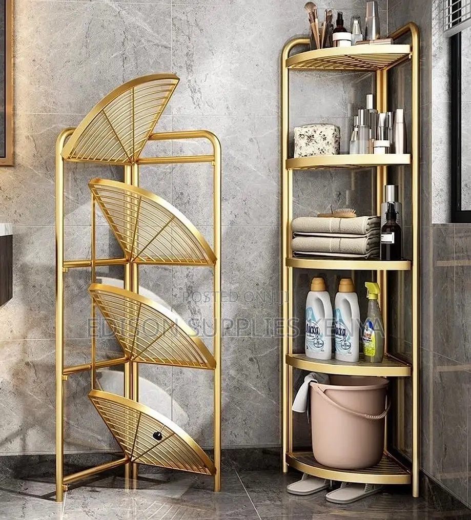 Bathroom Corner Shelf Gold 4 Tier Foldable Corner Shelf