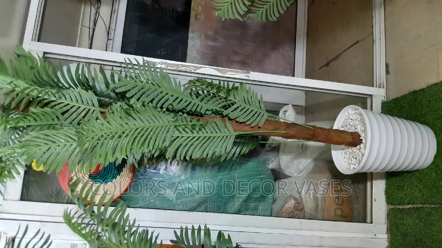 1.8m Long Complete Set of Artificial Palm and Vase