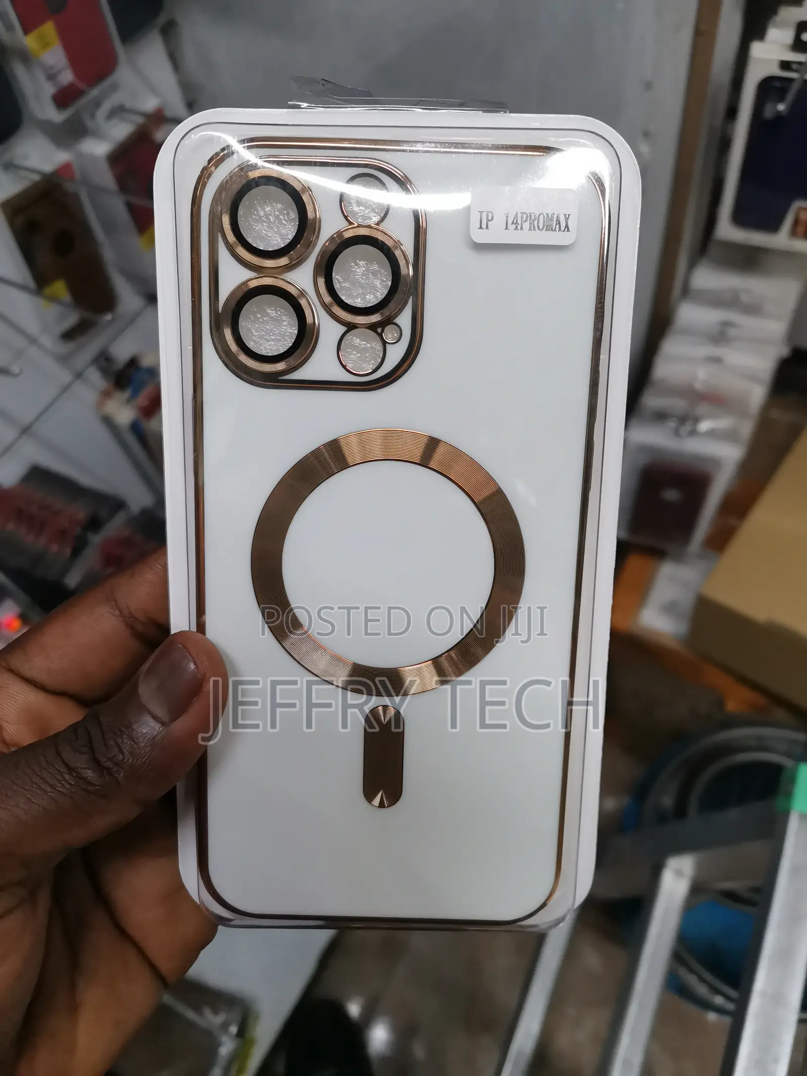 iPhone 14 Pro Max Gold Electroplated White Case Logo View