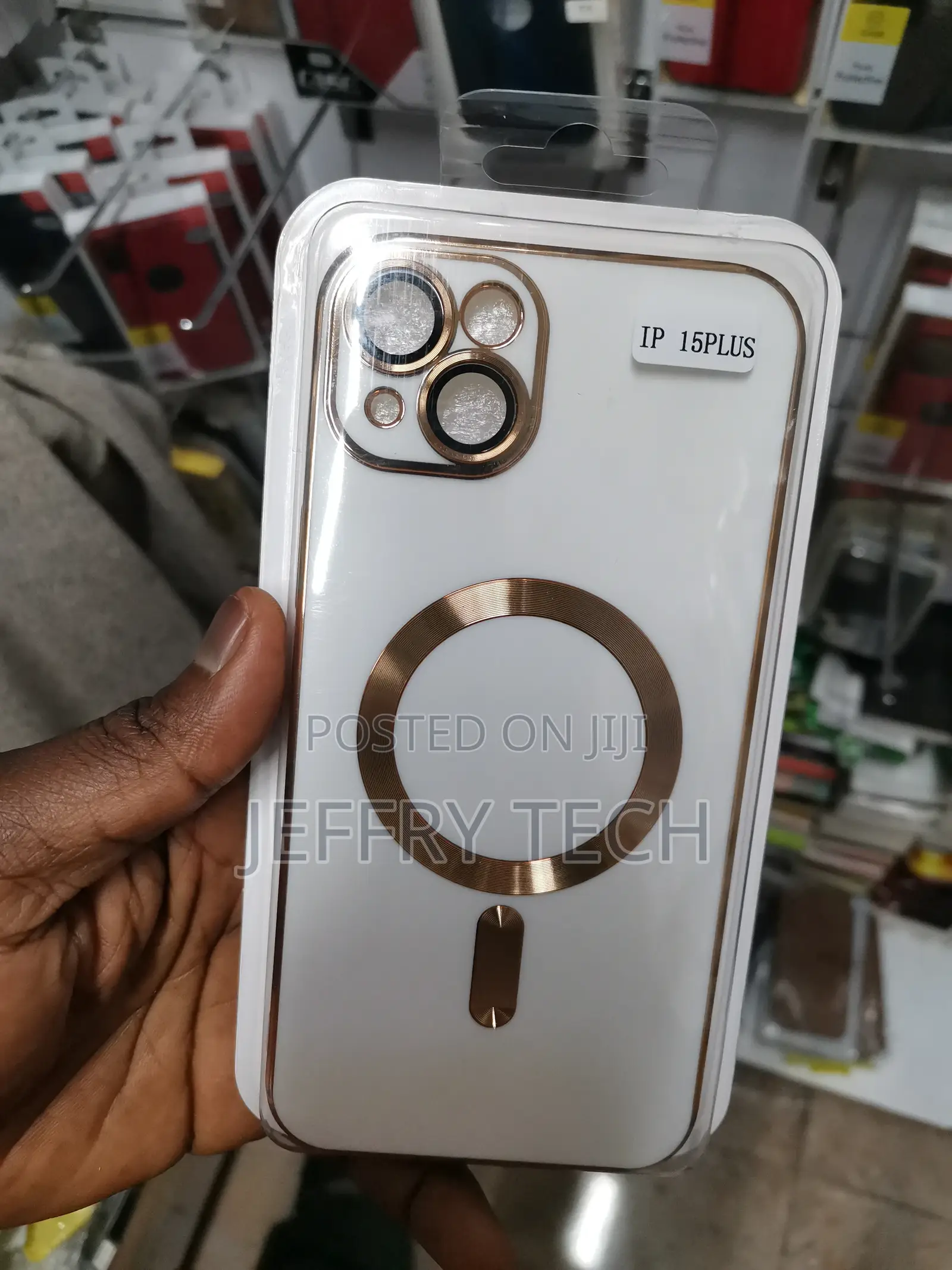 iPhone 15 Plus Gold Electroplat Magsafe Phone Case - White