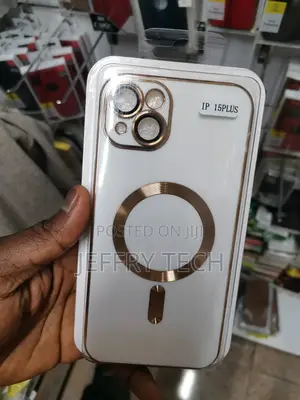 iPhone 15 Plus Gold Electroplat Magsafe Phone Case - White