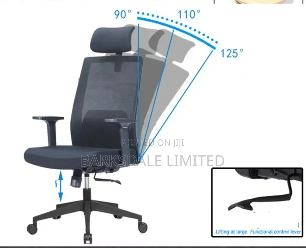 Black Back Mesh Arms Office Chair Ergonomic Lumbar Support