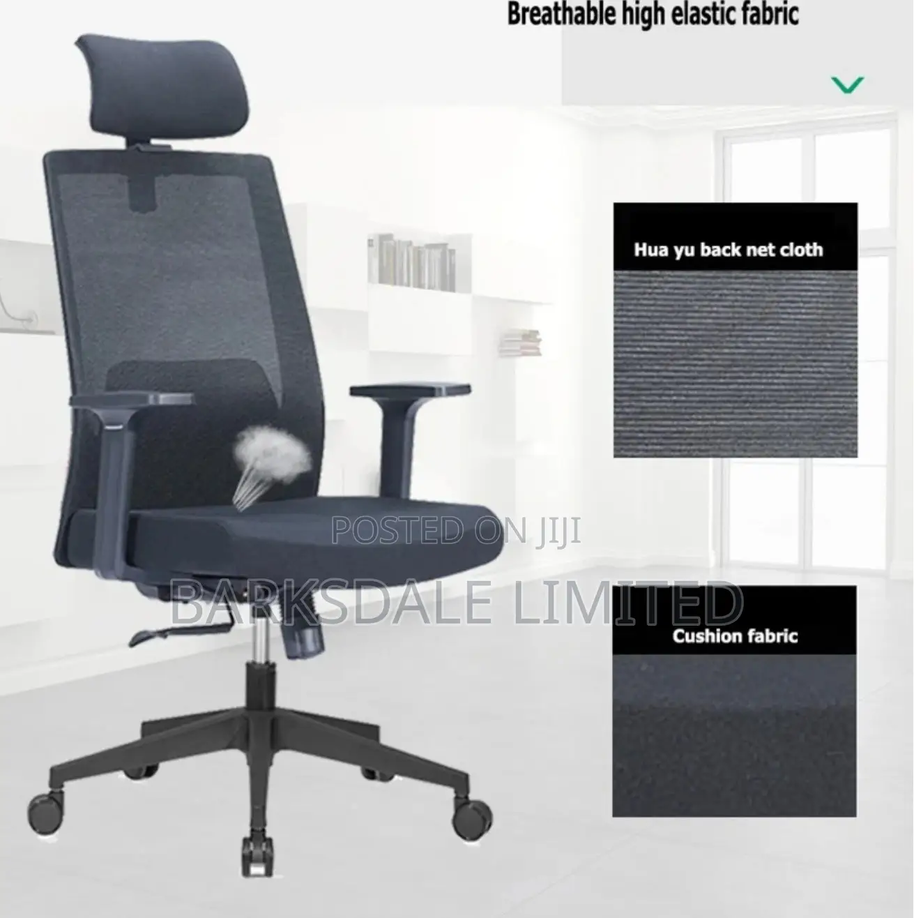 Black Back Mesh Arms Office Chair Ergonomic Lumbar Support