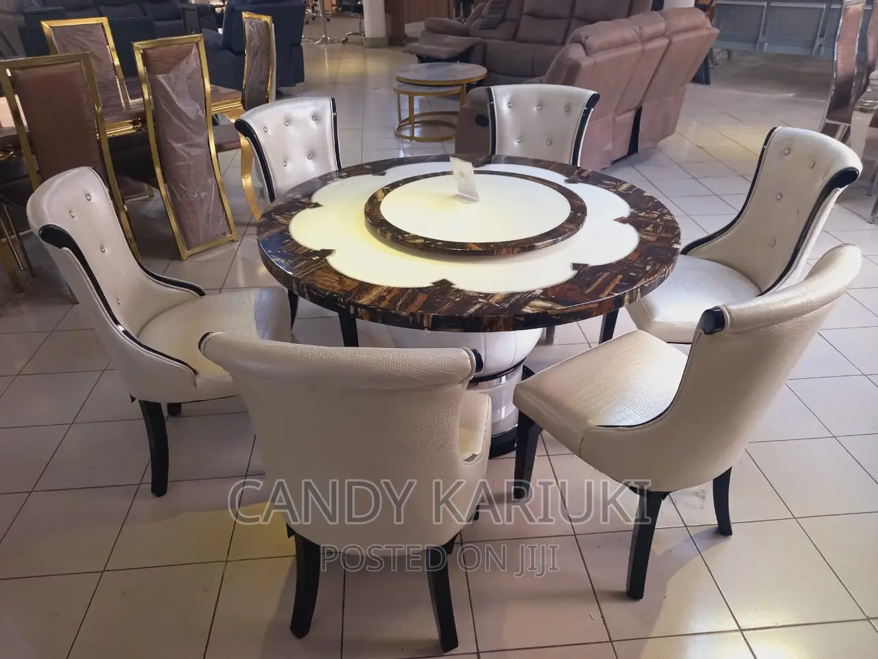 Modern 6 Seater Round Marble Dining Table Set