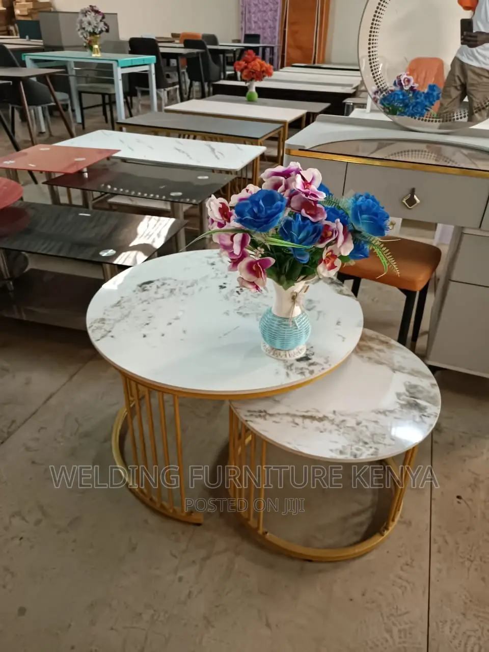 Pure Marble Nesting Table on Metallic Frame50/70cm Diameter