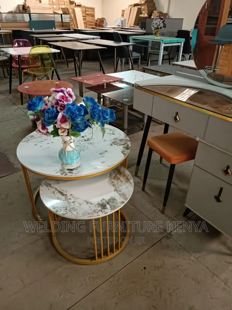 Pure Marble Nesting Table on Metallic Frames50/70cm Diameter