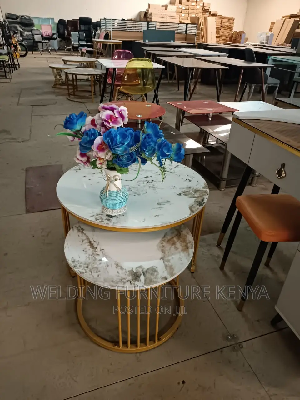 Pure Marble Nesting Table on Metallic Frames50/70cm Diameter