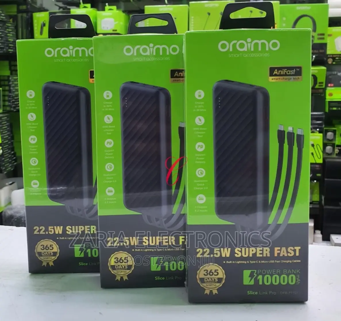 22.5 Watts Oraimo 10000mah Power Bank, Super Fast