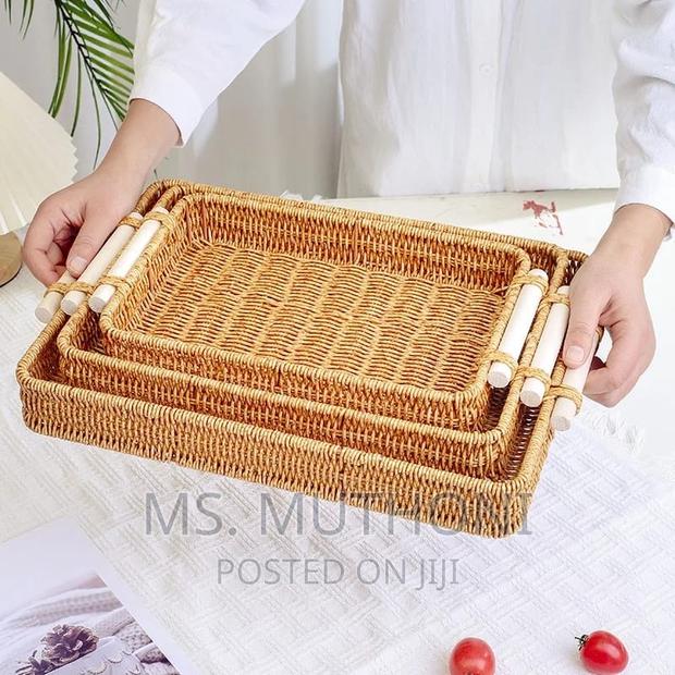 3 RATTAN TRAY Woven RECTANGLE in Shape.*