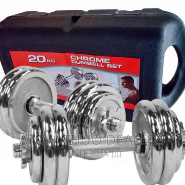 Brand New 20 KGS Chrome Adjustable Dumbbell Set With Case - main view