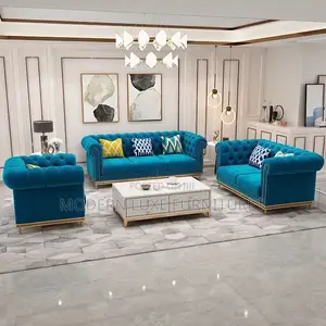 Blue 7 Seater Chesterfield Sofa