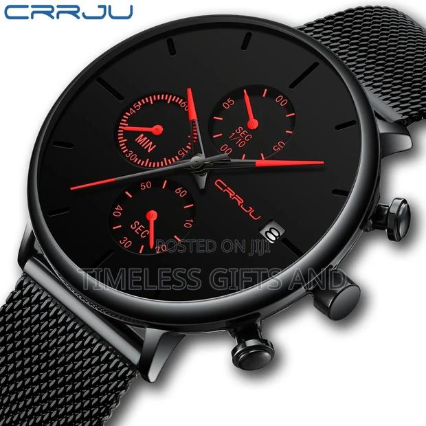CRRJU 2268 Black Mesh Red Men Chronograph Watch - thumbnail 4