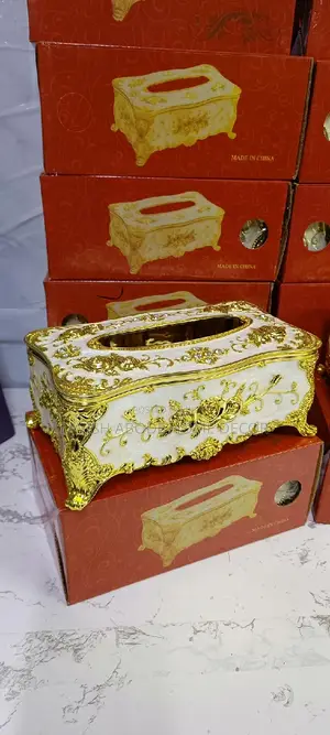 Beautiful Serviette Holder/ Tissue Box Gold White Gift Idea