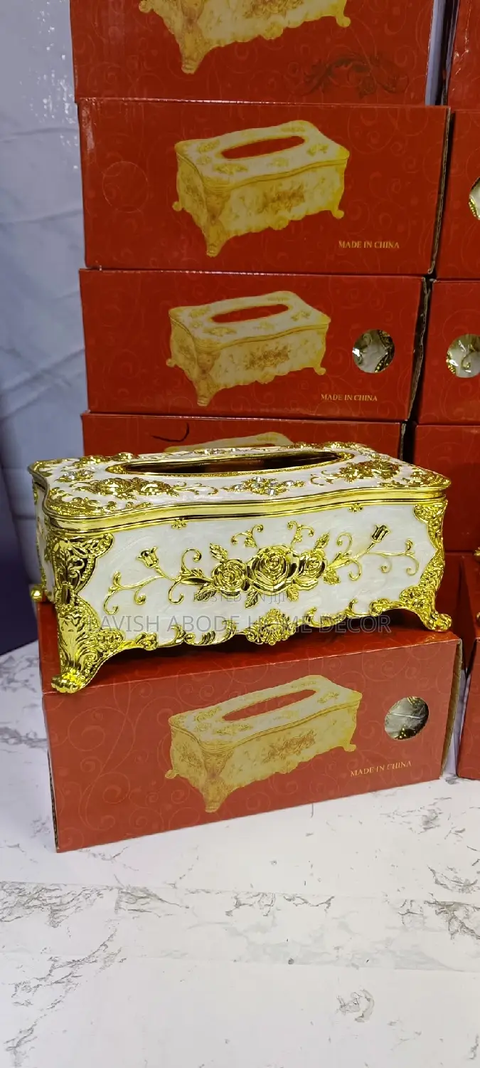 Decorative Serviette Holder/ Tissue Box in Gold White