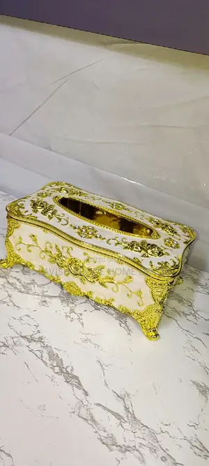 Luxury Serviette Holder/ Tissue Box White With Gold Details