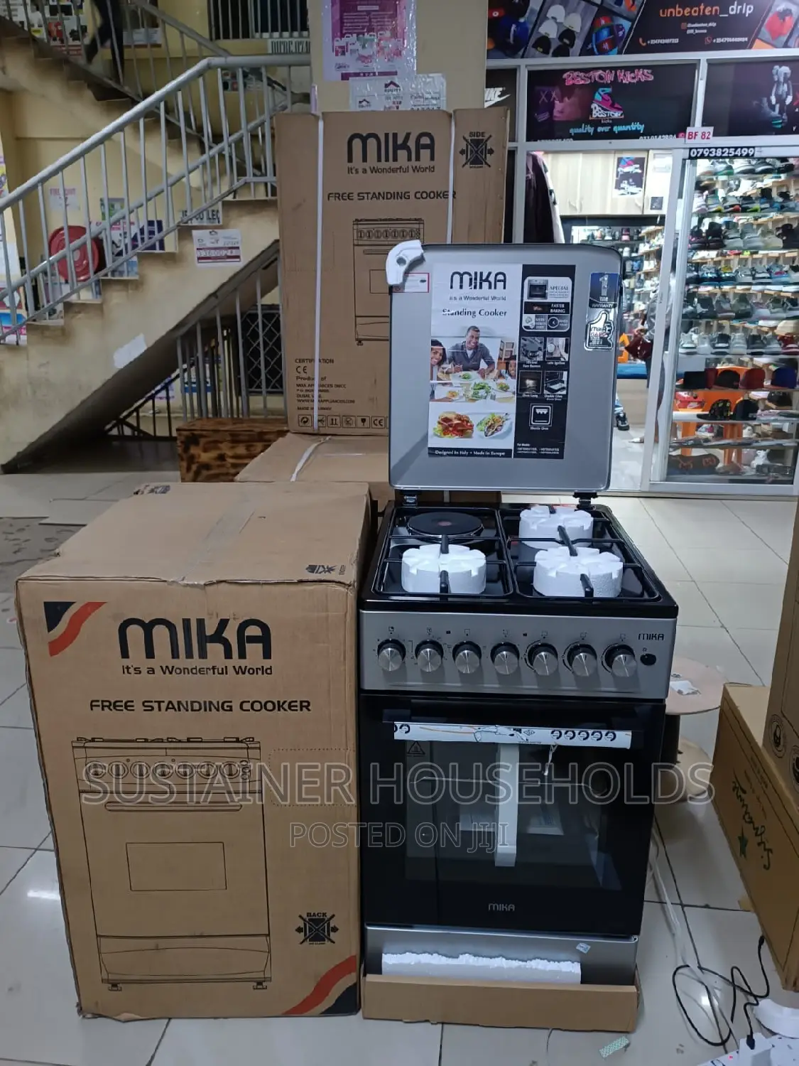 MIKA 50*60 STANDING COOKER With 3gas+1electic Plate SILVER
