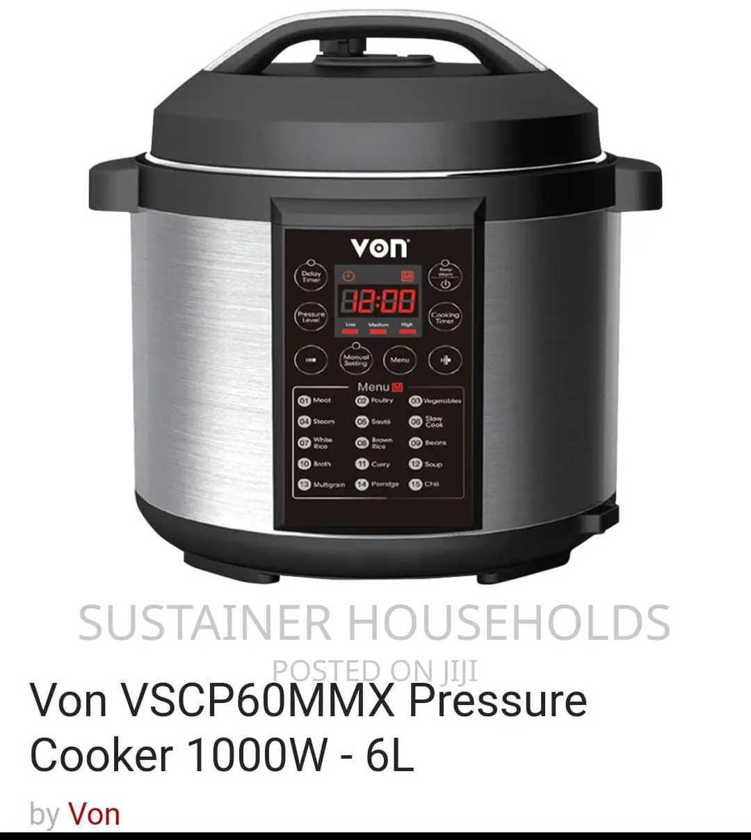 Von Pressure Cooker VSCP60MMX Available*