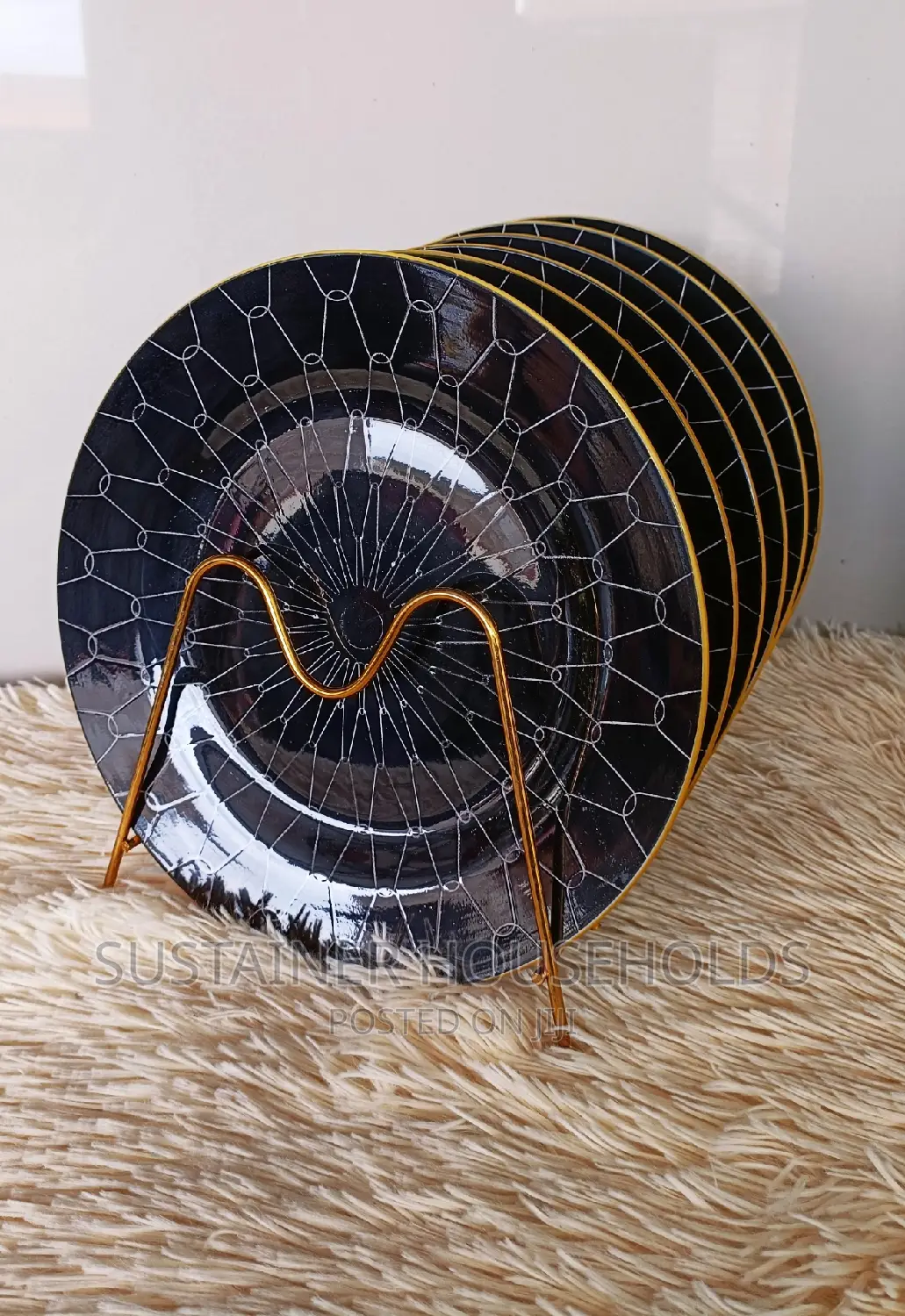 Black Beautiful Ceramic Plates, 6pcs