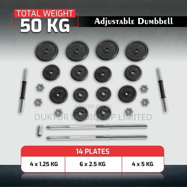Unisex Adult Cast Iron Dumbbell 50kg - Black