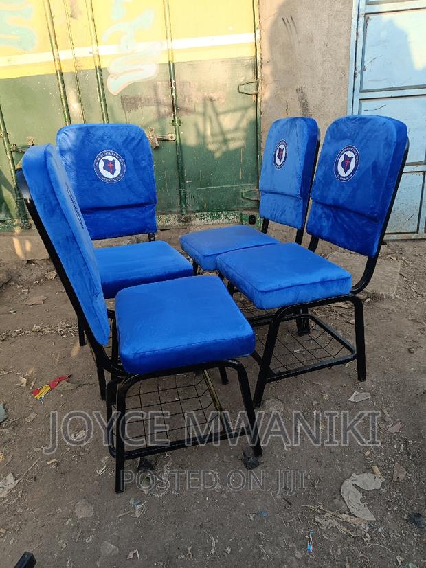 Church Chairs, Blue With Logo.
