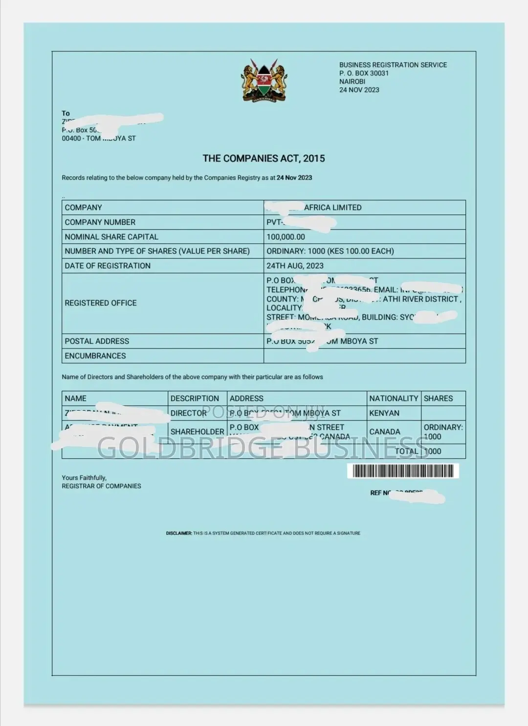 Removal/Addition of Company Director