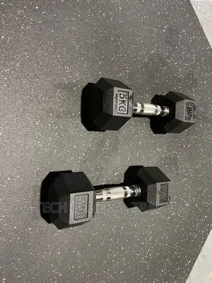 Dumbbells!Rubber Coated Hexagon 5kg Pair Dumbbells