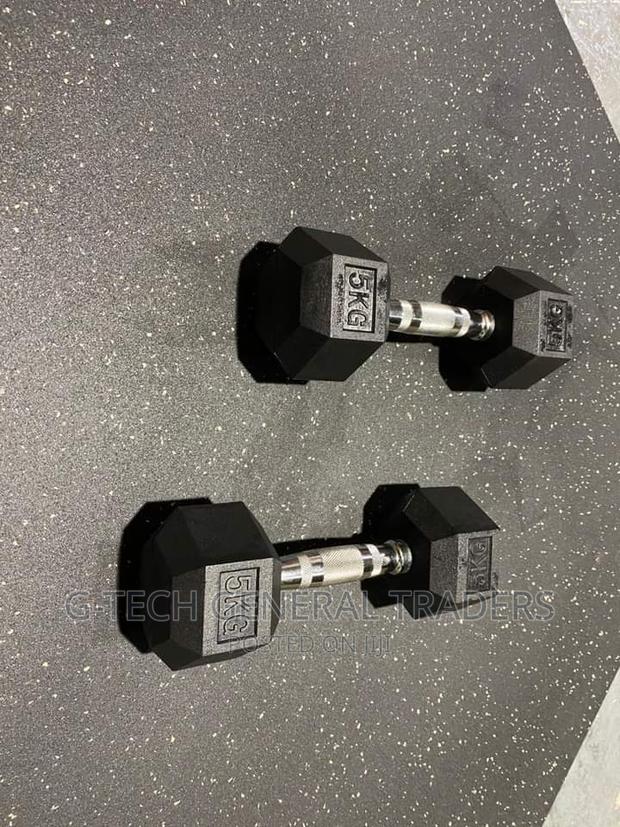 Dumbbells!Rubber Coated Hexagon 5kg Pair Dumbbells