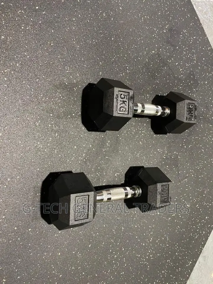 Dumbbells!Rubber Coated Hexagon 5kg Pair Dumbbells